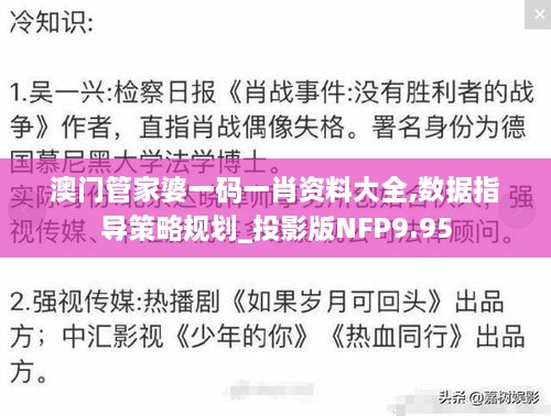 澳门管家婆一码一肖资料大全,数据指导策略规划_投影版NFP9.95