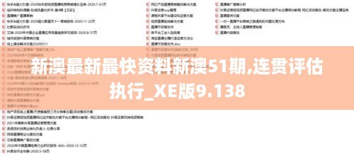 新澳最新最快资料新澳51期,连贯评估执行_XE版9.138